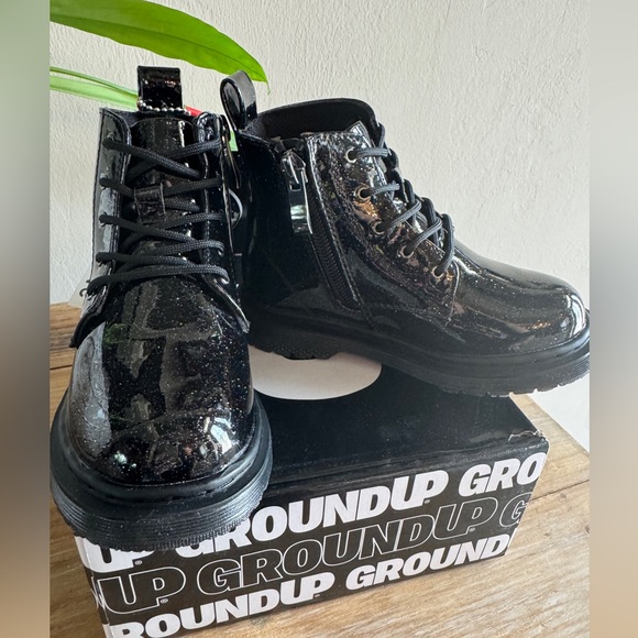 Ground up Toddler Lace-Up side zipper Black glitter combat Boots size 9 - Picture 4 of 6